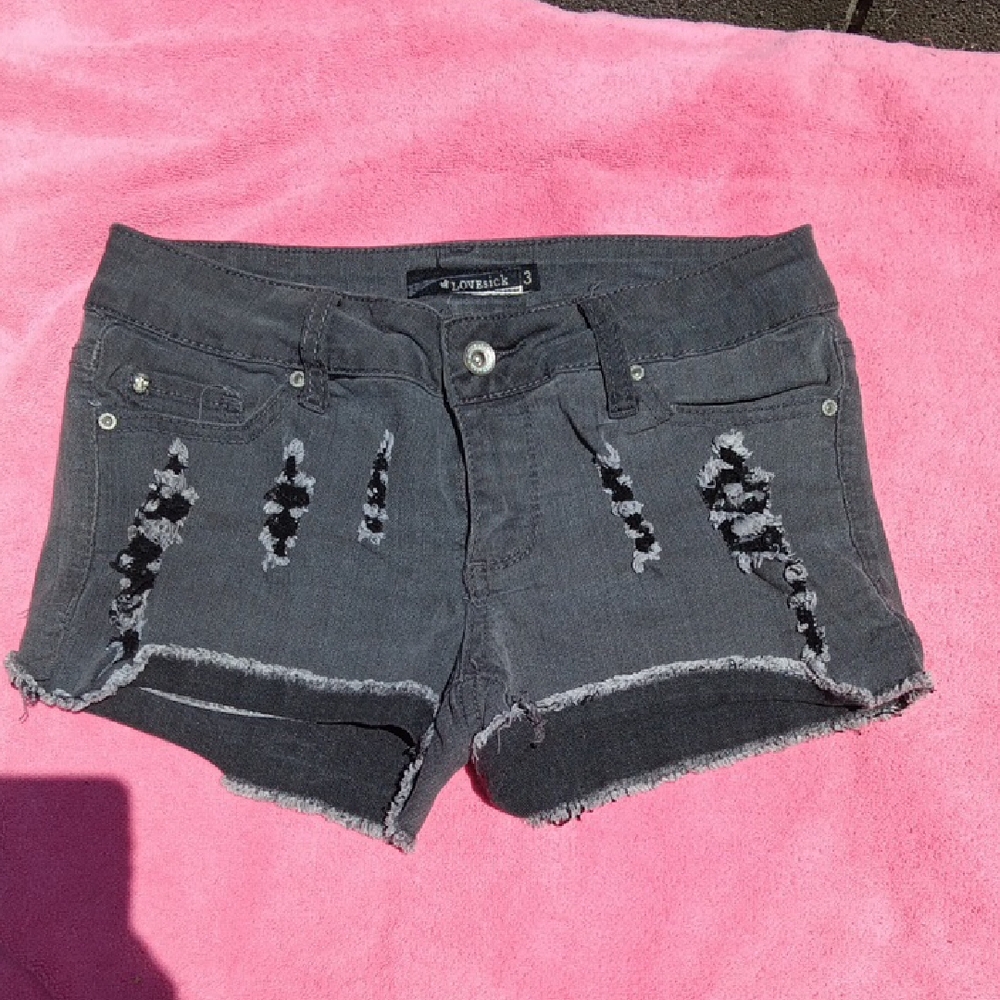 Distressed Gray Denim Shorts